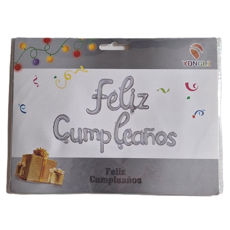  Feliz Cumpleaños Letra Cursiva Plateado